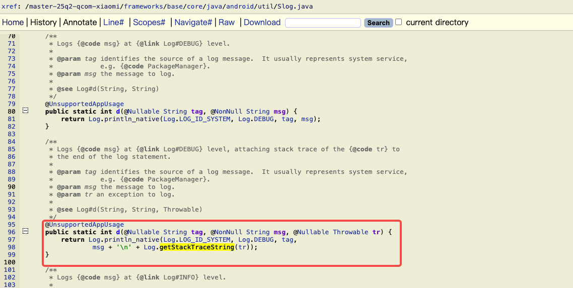 android.util.Slog.java 源码（@UnsupportedAppUsage 静态方法）