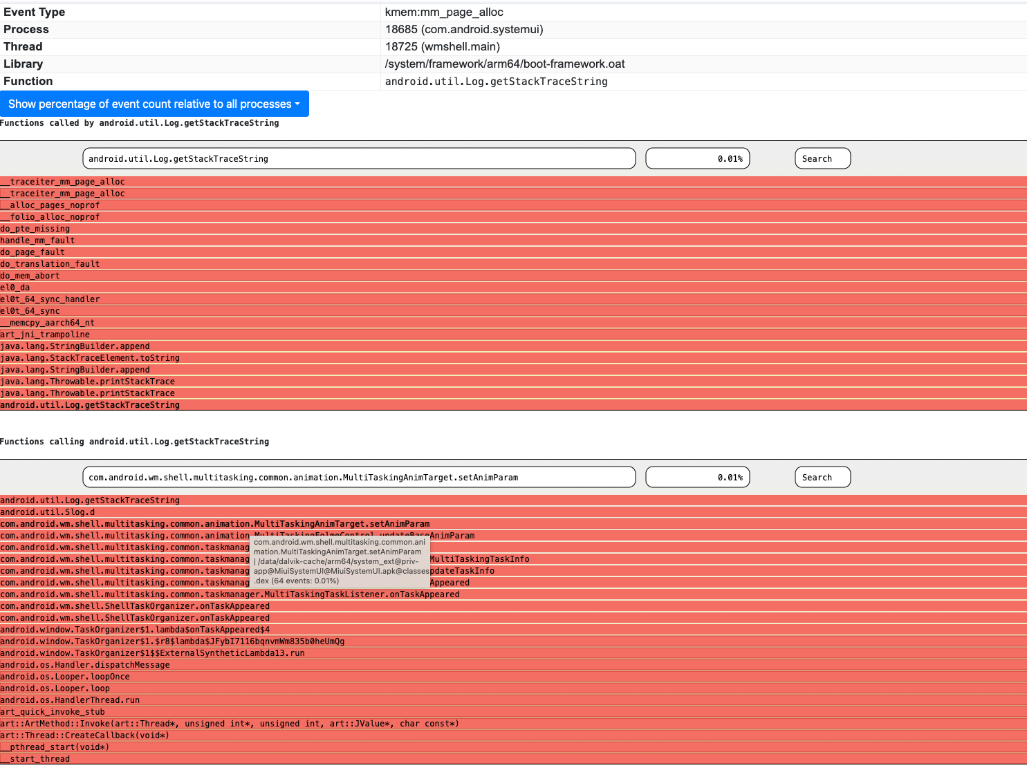 android.util.Log.getStackTraceString 内存分析（含调用函数及占比）